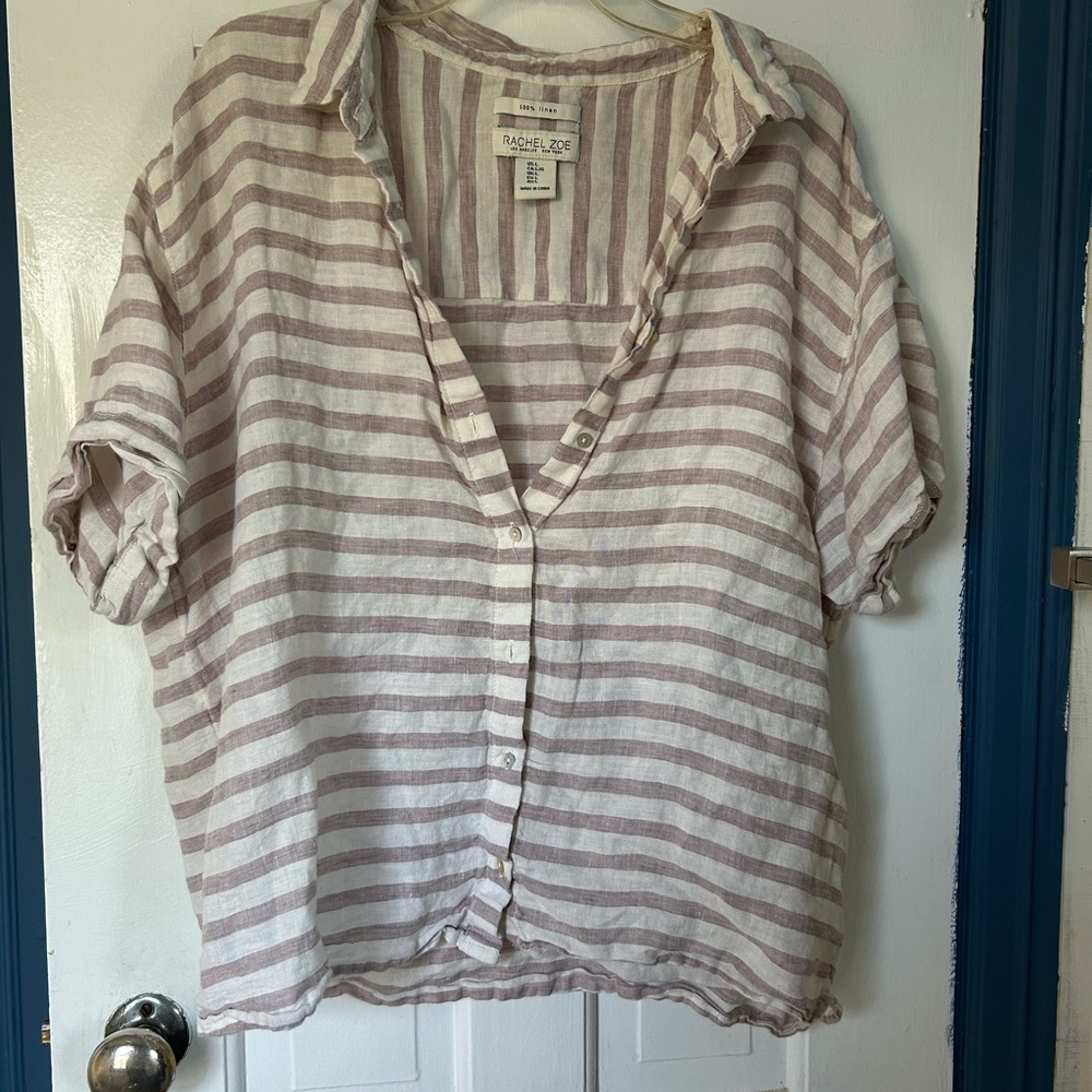 Rachel Zoe Pink and White Striped Button Down Shirt